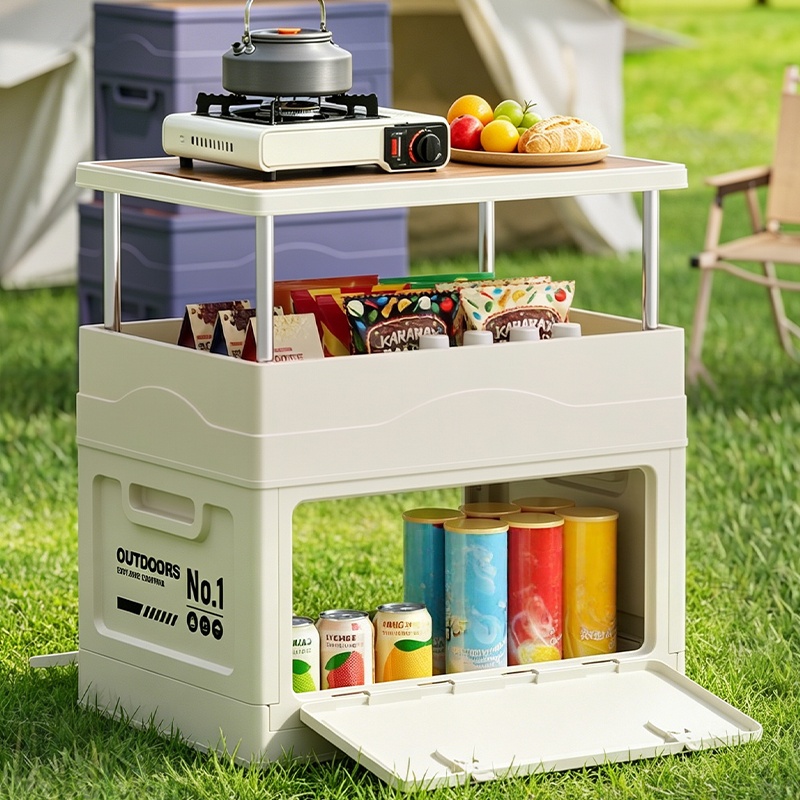 Kids Outdoor Wooden Table - กล่องเก็บของสำหรับตั้งแคมป์กลางแจ้ง, กล่องไม้พับได้สำหรับแคมป์ปิ้ง, กล่องเก็บของท้ายรถ, โต๊ะแคมป์ปิ้งแบบพกพา