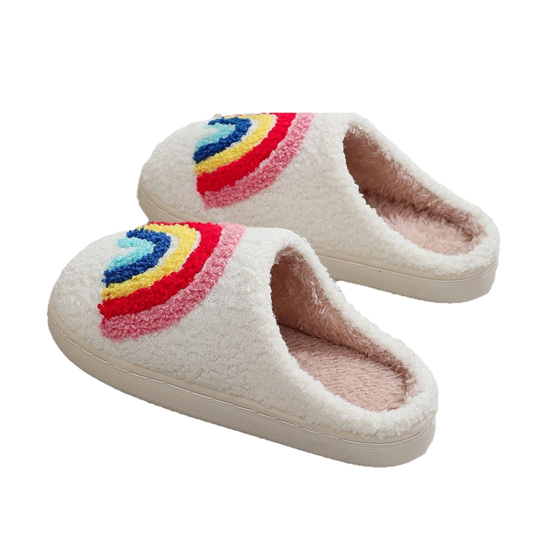 Kids Indoor Outdoor Slippers - ใหม่น่ารักสายรุ้งเด็กการ์ตูนฤดูหนาวรองเท้าแตะสบายรองเท้าบ้านเด็กผู้หญิงในร่มบ้านรองเท้าแตะขนแกะ
