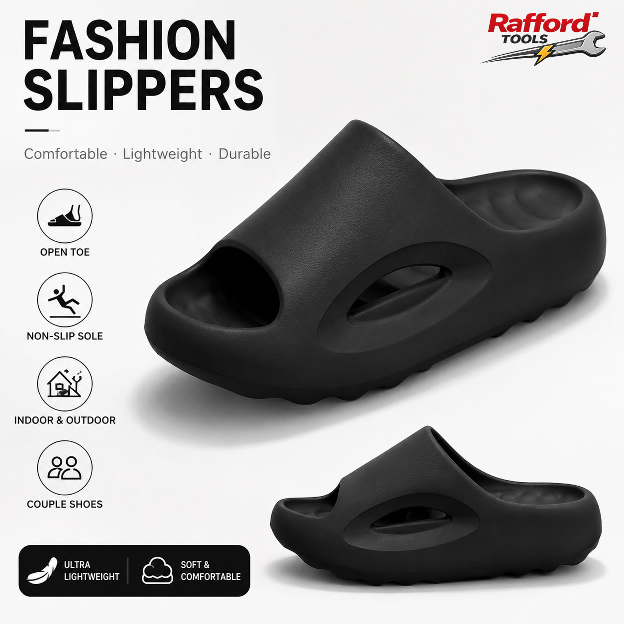 Kids Outdoor Equipment - รองเท้าแตะกีฬาสำหรับผู้ชายและผู้หญิงของ Rafford, รองเท้าแตะห้องน้ำชายหาดแบบเปิดนิ้วเท้ากันลื่น, รองเท้าแตะคู่รักน้ำหนักเบาสำหรับในร่มและกลางแจ้ง