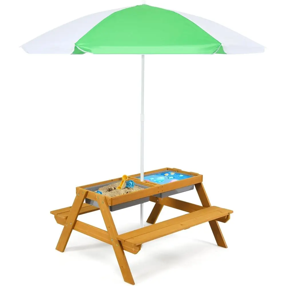 Kids Outdoor Wooden Table - โต๊ะปิกนิกเด็กแบบปรับความสูงได้ 3-in-1 พร้อมกิจกรรมน้ำและทราย ชุดไม้สำหรับเด็กเล็ก ใช้กลางแจ้ง สวน