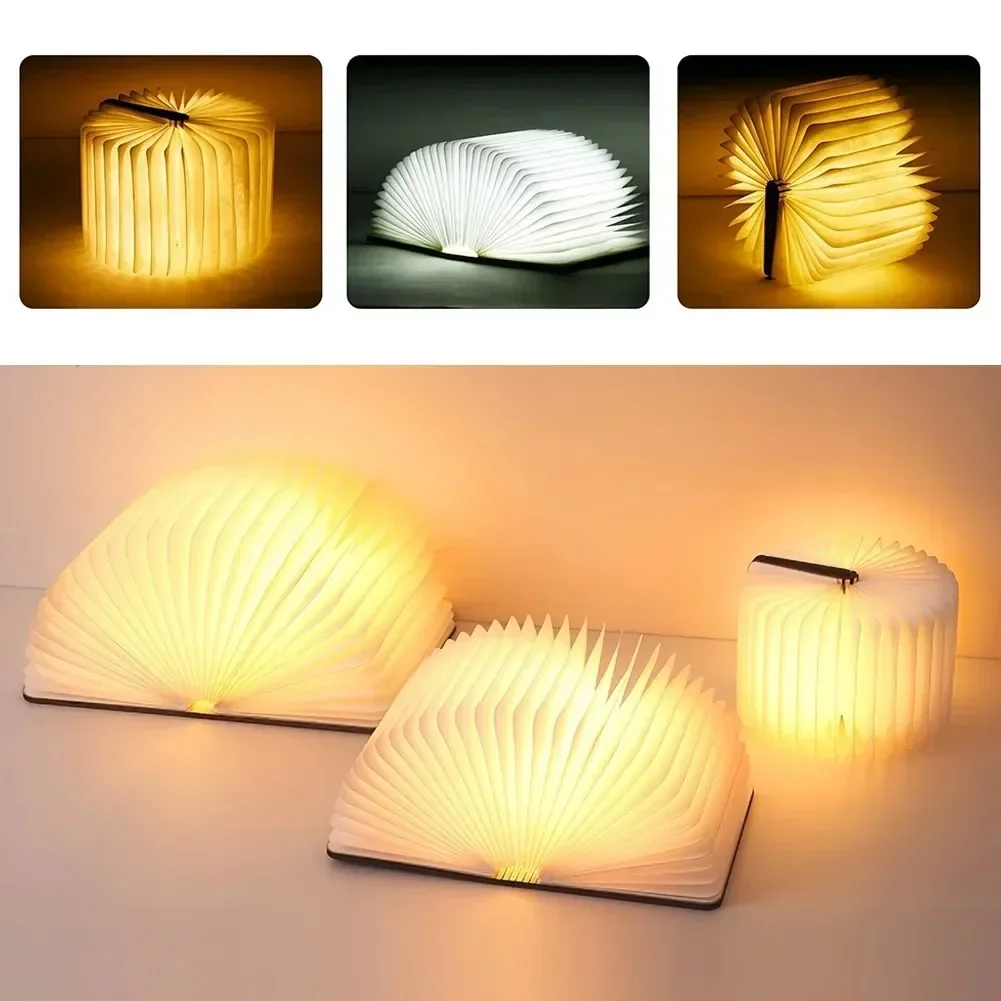 Kids Outdoor Wooden Table - 3D หนังสือพับไม้ Creative LED Night Light