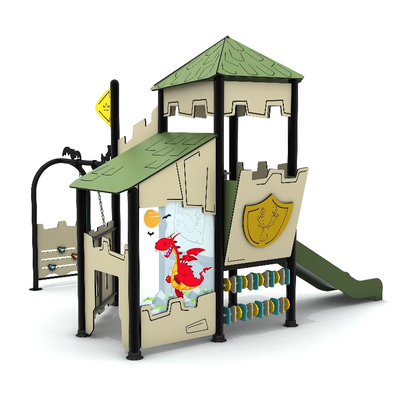 Kids Outdoor Climbing Structure - ชุดสนามเด็กเล่นไม้กลางแจ้ง บ้านเด็กเล่นโครงเหล็ก สำหรับใช้ในสวนเด็ก โครงสร้างสนามเด็กเล่นเชิงพาณิชย์ พร้อมสไลเดอร์และอุปกรณ์ปีนป่าย สำหรับสนามหลังบ้าน