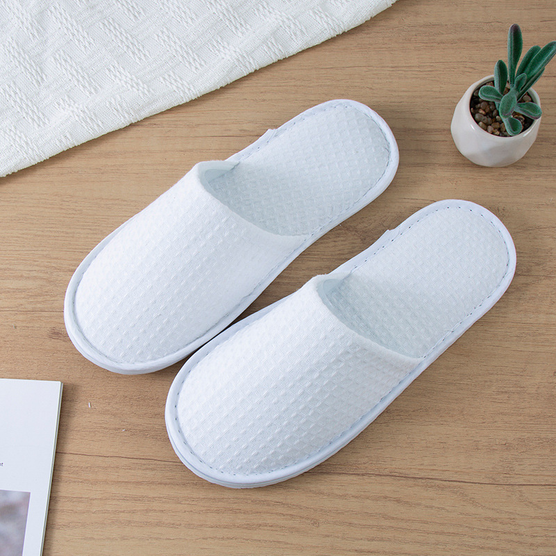 Kids Indoor Outdoor Slippers - รองเท้าแตะแบบใช้แล้วทิ้งสีขาวลายวาฟเฟิล 5 คู่/ล็อต สำหรับผู้ชาย ผู้หญิง เด็ก