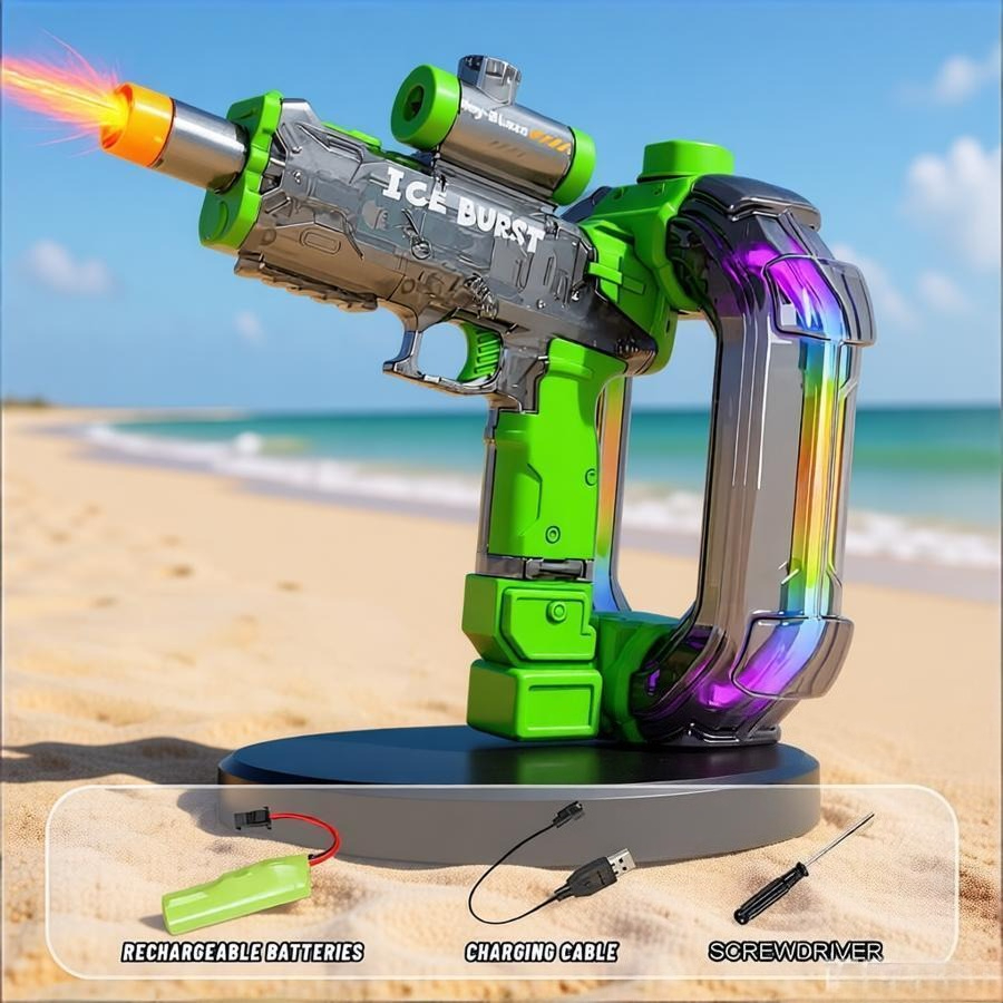 Water Gun Soaker - ปืนฉีดน้ำไฟฟ้ารูปวงแหวน LED สำหรับเด็ก แรงดันสูง ยิงอัตโนมัติ ของเล่นฤดูร้อนสำหรับเล่นกลางแจ้ง