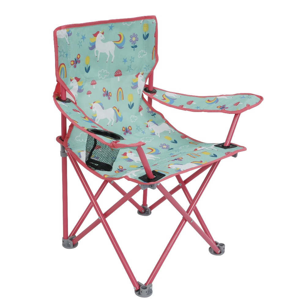 Kids Unicorn Outdoor Chair - เก้าอี้พับสำหรับเด็กพร้อมตัวล็อคนิรภัย ลายยูนิคอร์น สำหรับเด็ก ใช้ได้ทั้งภายนอกและภายในอาคาร พกพาสะดวก น้ำหนักเบา