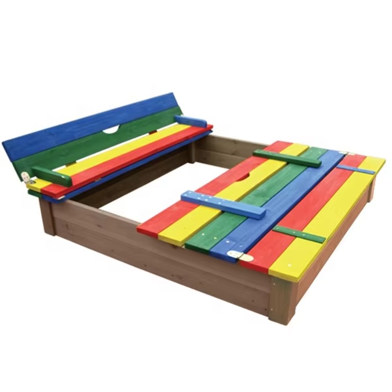 Kids Outdoor Bench - หลุมทรายไม้สำหรับเด็กเล่นกลางแจ้งในสวน พร้อมม้านั่งพับได้