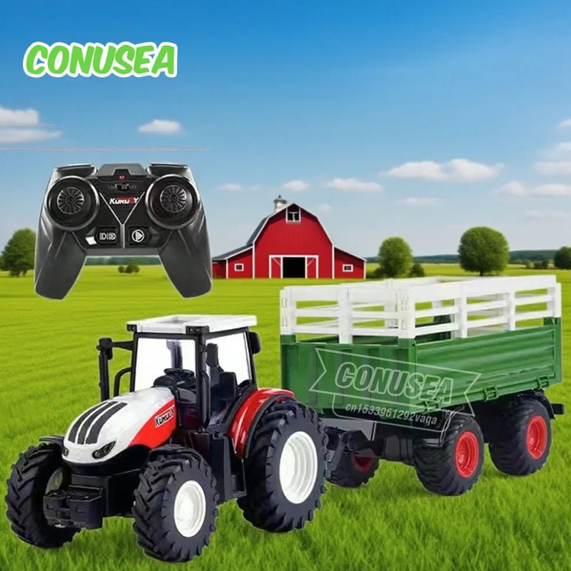 Kids Outdoor Vehicles - รถแทรกเตอร์บังคับวิทยุ รถบรรทุกฟาร์ม RC รถพ่วง 2.4G รถจำลองสำหรับการเล่นบทบาทสมมติงานเกษตร