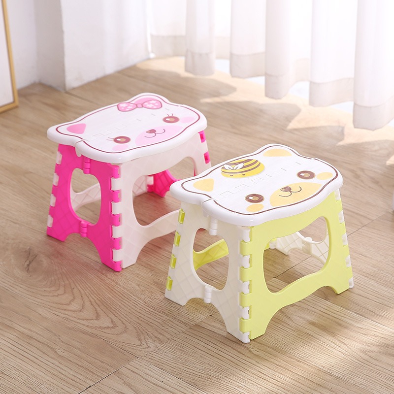 Kids Outdoor Bench - เก้าอี้พลาสติกพับได้แบบพกพาสำหรับเด็ก ลายการ์ตูนน่ารัก รูปสัตว์ ม้านั่งเตี้ยขนาดเล็ก สำหรับเด็ก ใช้ในบ้าน