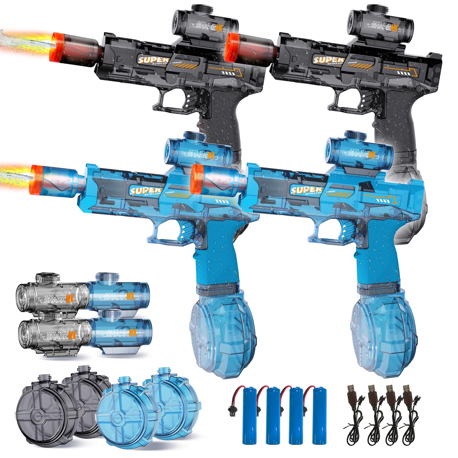 Water Gun Soaker - ปืนฉีดน้ำไฟฟ้าสำหรับเด็กและผู้ใหญ่, ปืนฉีดน้ำอัตโนมัติพร้อมไฟ, ปืนฉีดน้ำแบบชาร์จได้ป้องกันการรั่วซึมสำหรับเล่นในสระน้ำและชายหาด