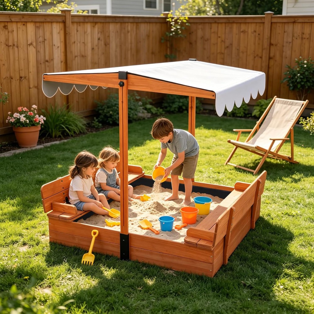 กระบะทรายไม้สำหรับเด็กพร้อมฝาป - Kids Outdoor Bench บทวิจารณ์และราคา