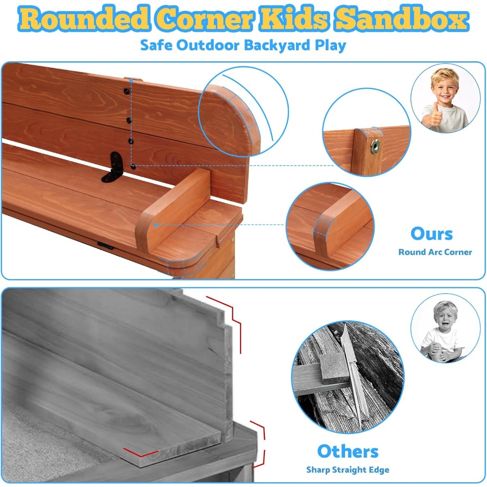 กระบะทรายไม้สำหรับเด็กพร้อมฝาป - Kids Outdoor Bench บทวิจารณ์และราคา