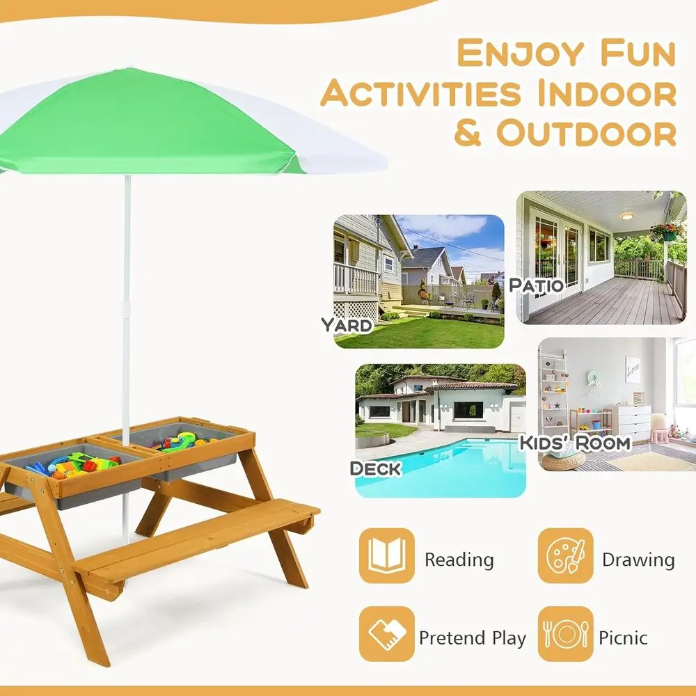 โต๊ะปิกนิกเด็กแบบปรับความสูงได - Kids Outdoor Wooden Table บทวิจารณ์และราคา