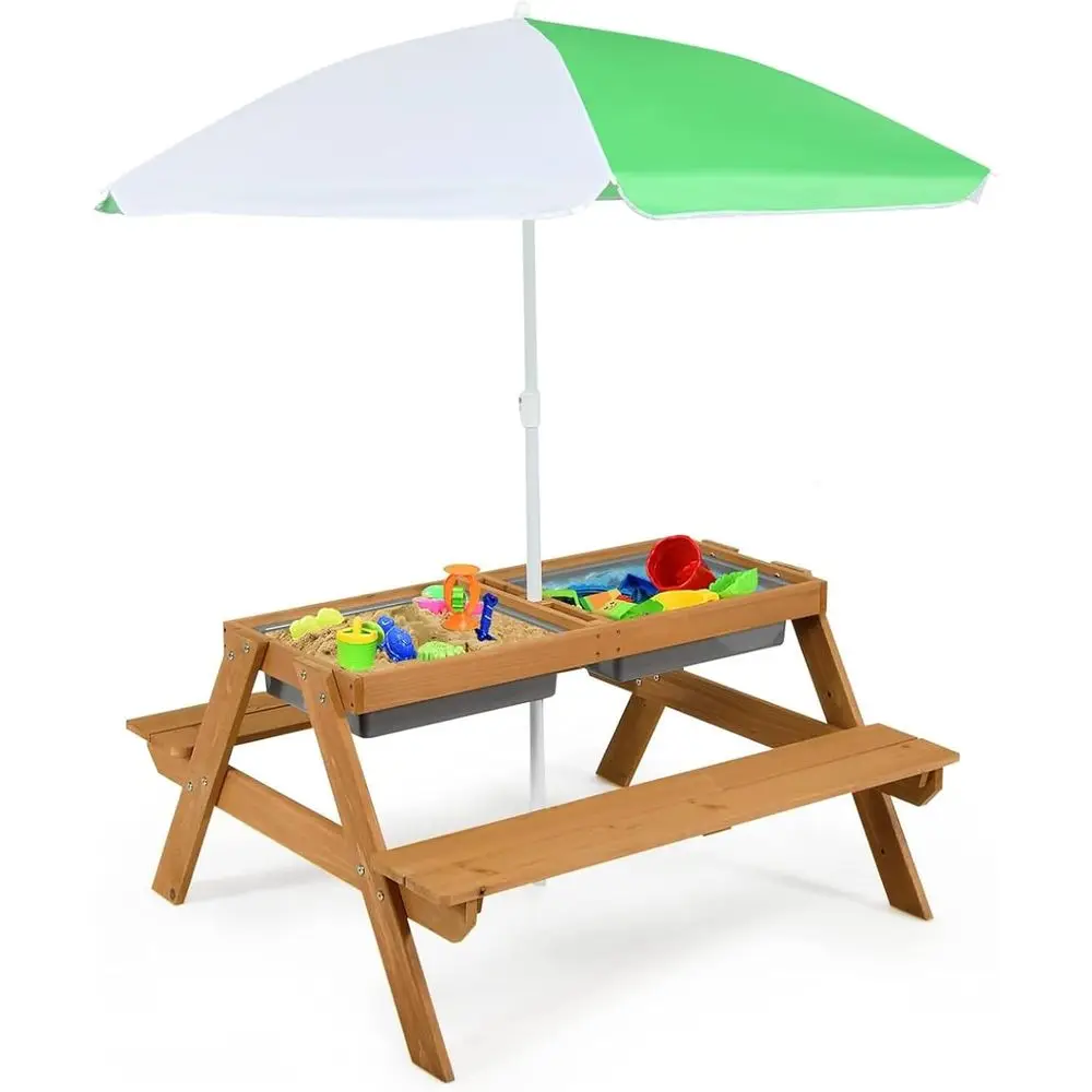 โต๊ะปิกนิกไม้ 4-in-1 สำหรับเล่ - Kids Outdoor Wooden Table บทวิจารณ์และราคา