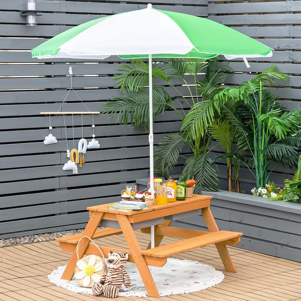 โต๊ะปิกนิกไม้ 4-in-1 สำหรับเล่ - Kids Outdoor Wooden Table บทวิจารณ์และราคา