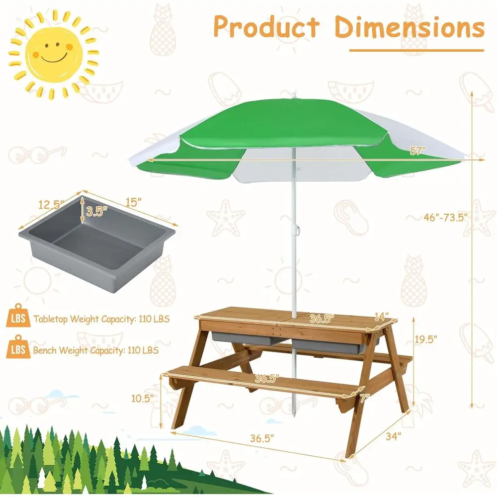 โต๊ะปิกนิกไม้ 4-in-1 สำหรับเล่ - Kids Outdoor Wooden Table บทวิจารณ์และราคา