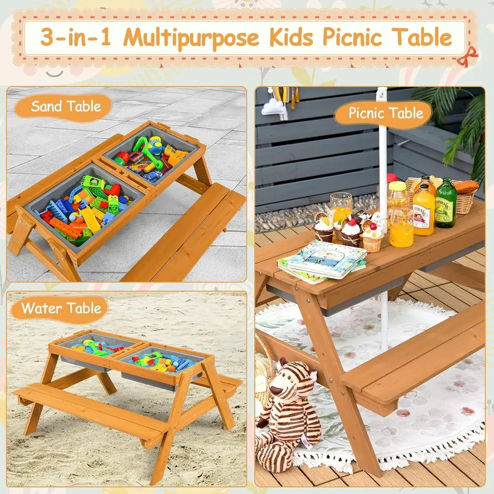 โต๊ะปิกนิกไม้ 4-in-1 สำหรับเล่ - Kids Outdoor Wooden Table บทวิจารณ์และราคา