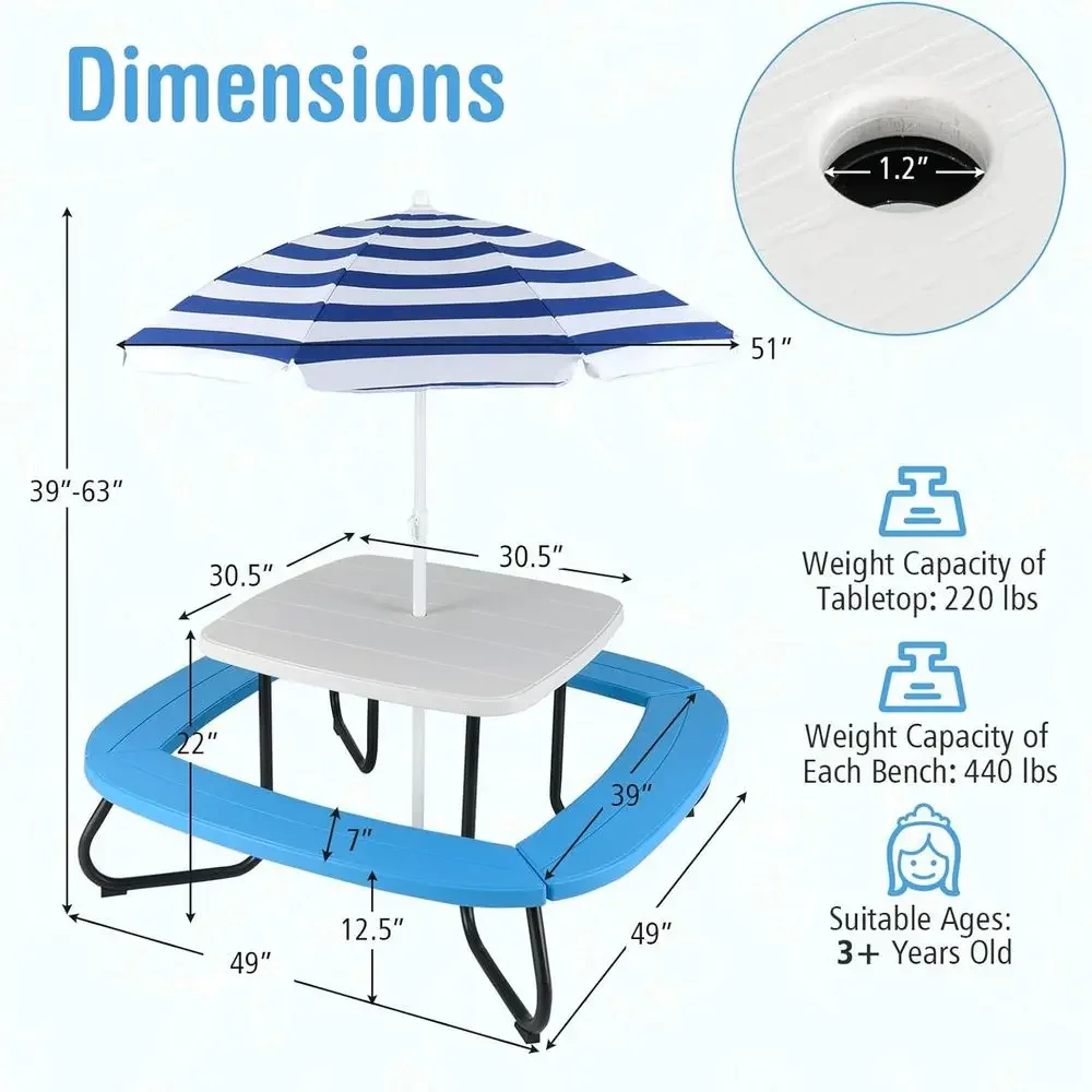 โต๊ะปิกนิกสำหรับเด็ก 8 ที่นั่ง - Kids Outdoor Picnic Table บทวิจารณ์และราคา