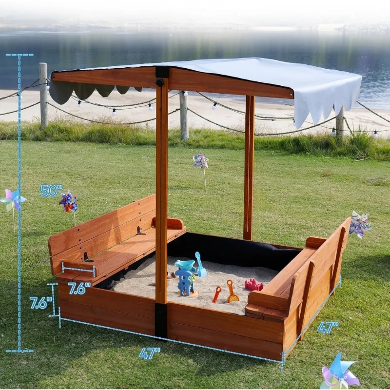 กระบะทรายเด็กแบบไม้พร้อมหลังคา - Kids Outdoor Bench บทวิจารณ์และราคา