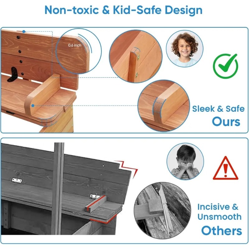 กระบะทรายเด็กแบบไม้พร้อมหลังคา - Kids Outdoor Bench บทวิจารณ์และราคา