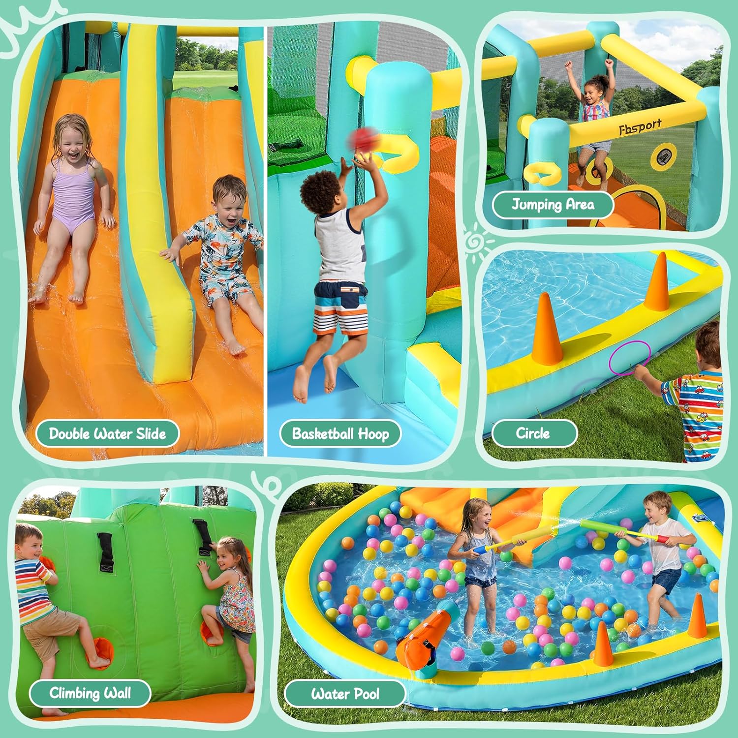 สวนน้ำเป่าลมแบบสไลเดอร์คู่พร้อ - Kids Outdoor Fun บทวิจารณ์และราคา