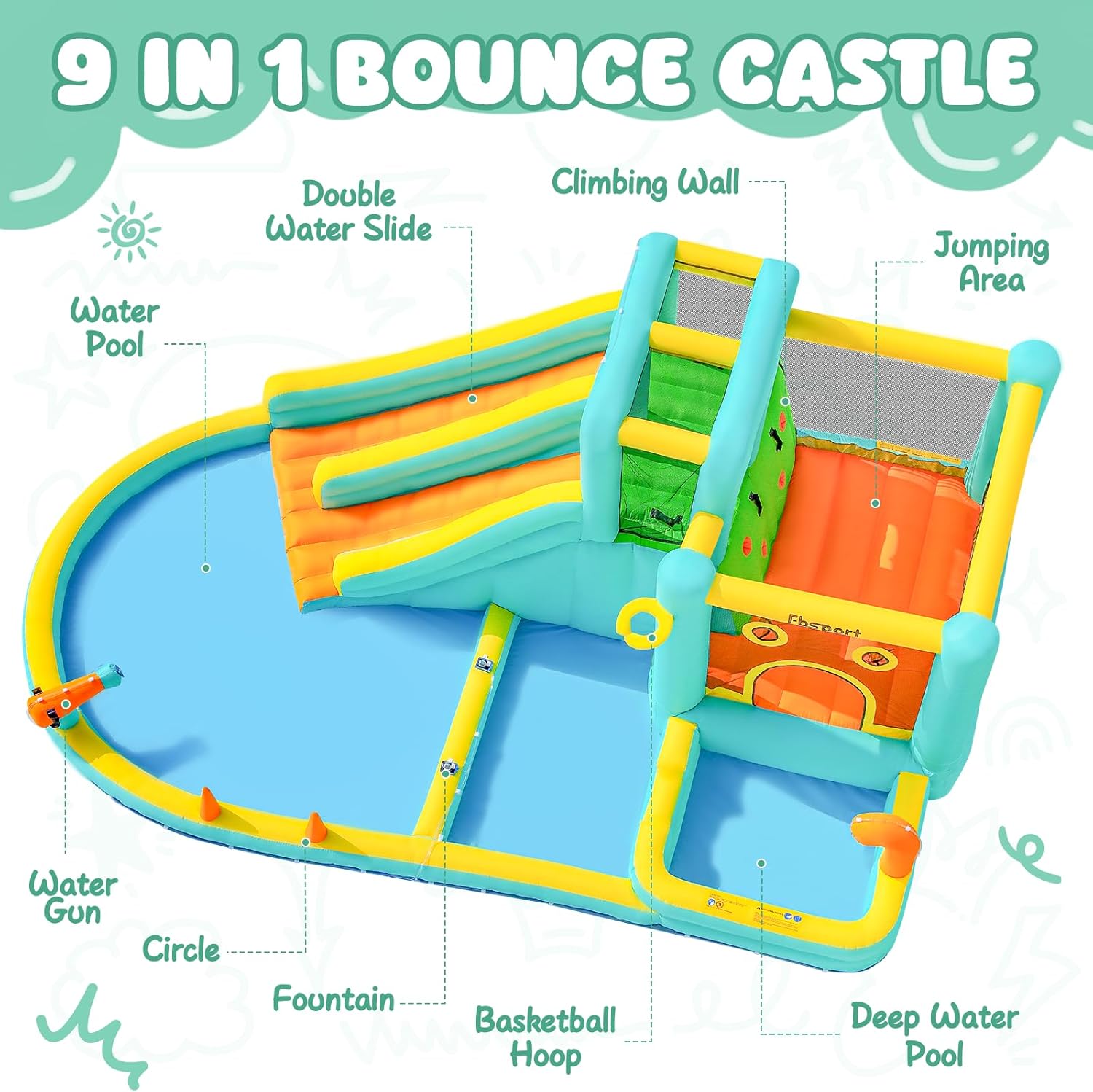 สวนน้ำเป่าลมแบบสไลเดอร์คู่พร้อ - Kids Outdoor Fun บทวิจารณ์และราคา