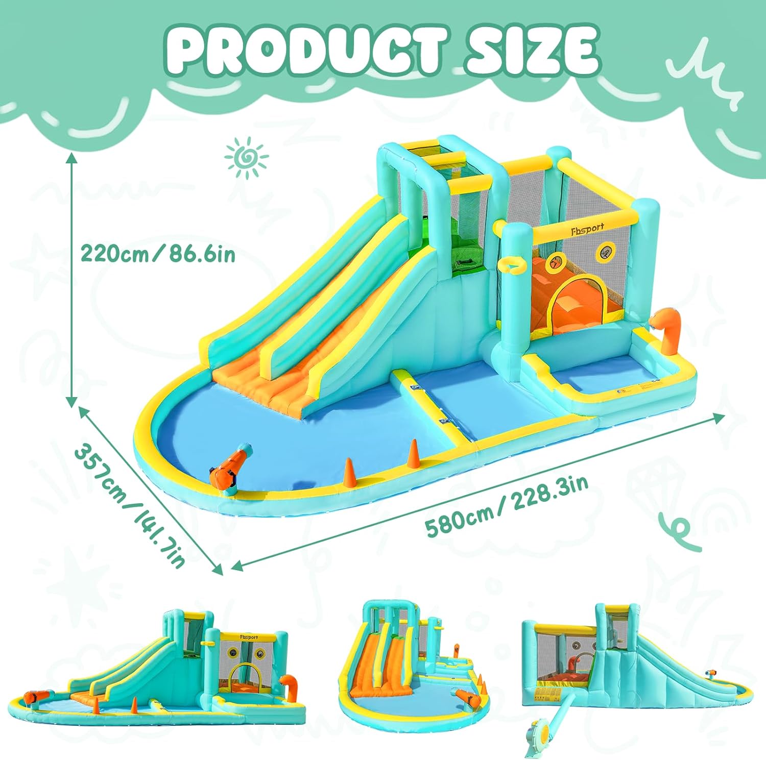 สวนน้ำเป่าลมแบบสไลเดอร์คู่พร้อ - Kids Outdoor Fun บทวิจารณ์และราคา
