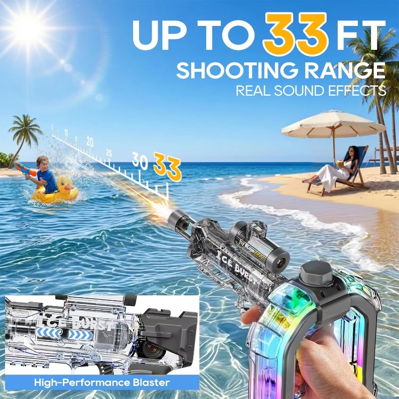ปืนฉีดน้ำไฟฟ้ารูปวงแหวน LED สำ - Water Gun Soaker บทวิจารณ์และราคา