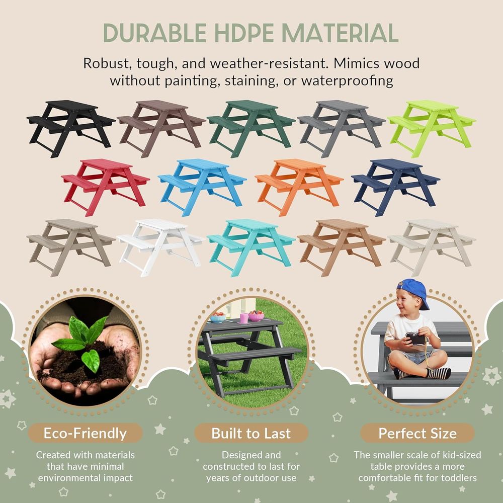 มอลิบู โต๊ะปิกนิกพลาสติก HDPE  - Kids Outdoor Picnic Table บทวิจารณ์และราคา