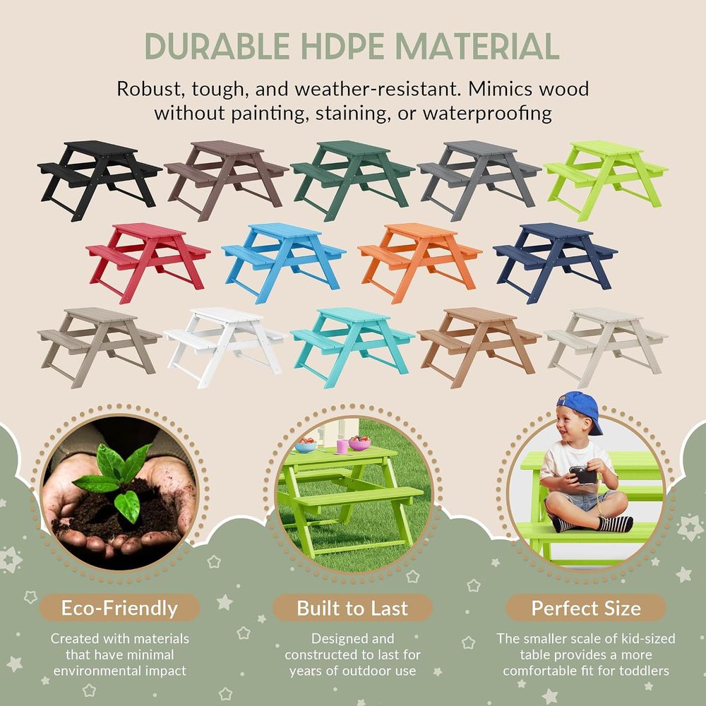 โต๊ะปิกนิกพลาสติก HDPE สำหรับเ - Kids Outdoor Picnic Table บทวิจารณ์และราคา
