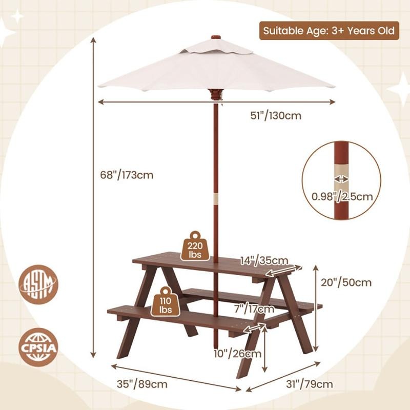 ชุดโต๊ะปิกนิกสำหรับเด็ก 4 ที่น - Kids Outdoor Picnic Table บทวิจารณ์และราคา