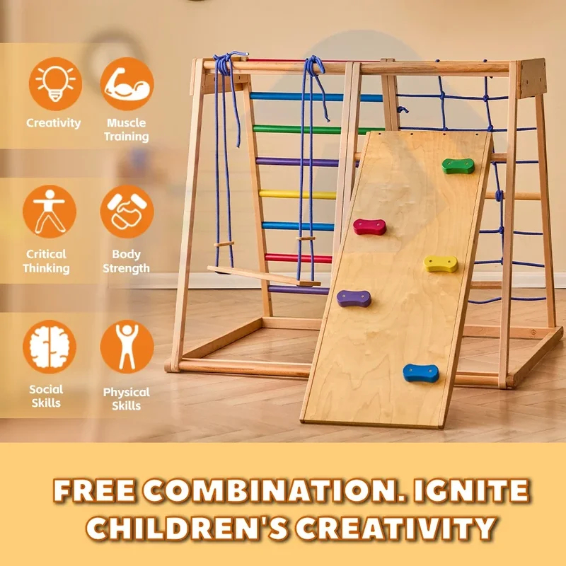 ชุดโครงสร้างปีนป่ายไม้สำหรับเด - Kids Outdoor Climbing Structure บทวิจารณ์และราคา